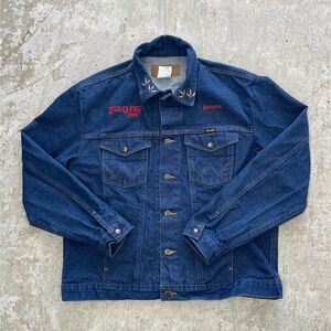 Wrangler Jacket Womens‎ XL Blue Denim Jean Trucker Pockets Western Embroidered